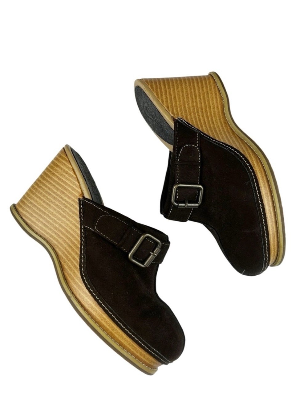 Candies Dark Brown Suede Buckle Clog Mules Size 8 90's